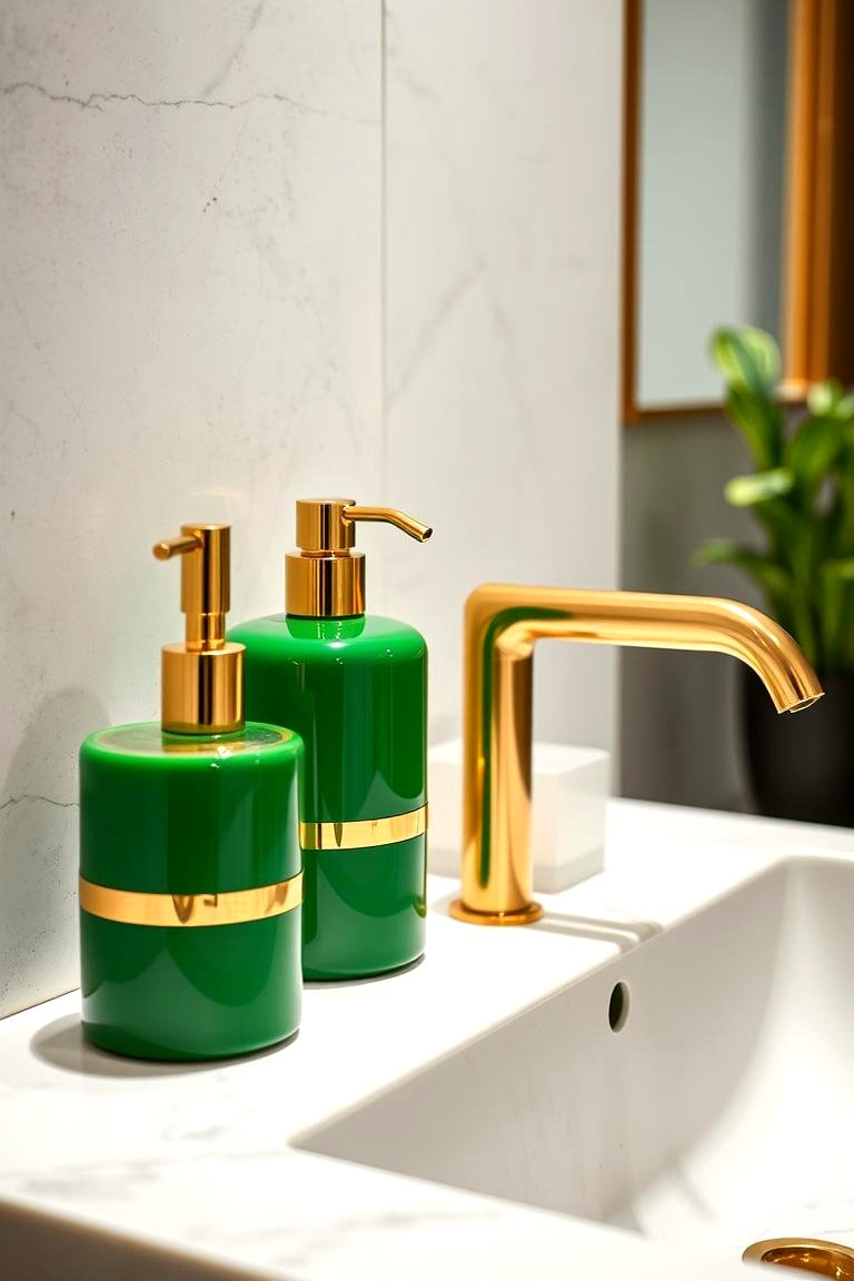 Stylish Green and Gold Soap Dispensers - 24 Green and Gold Bathroom Ideas