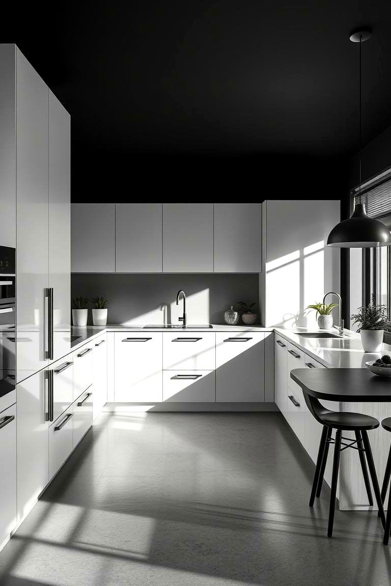 Stylish Kitchen with Statement Black Lighting - 24 Black and White Kitchen Ideas
