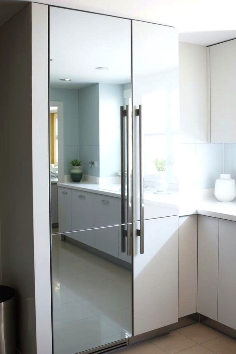Stylish Mirrored Door Feature - 24 Kitchen Door Design Ideas