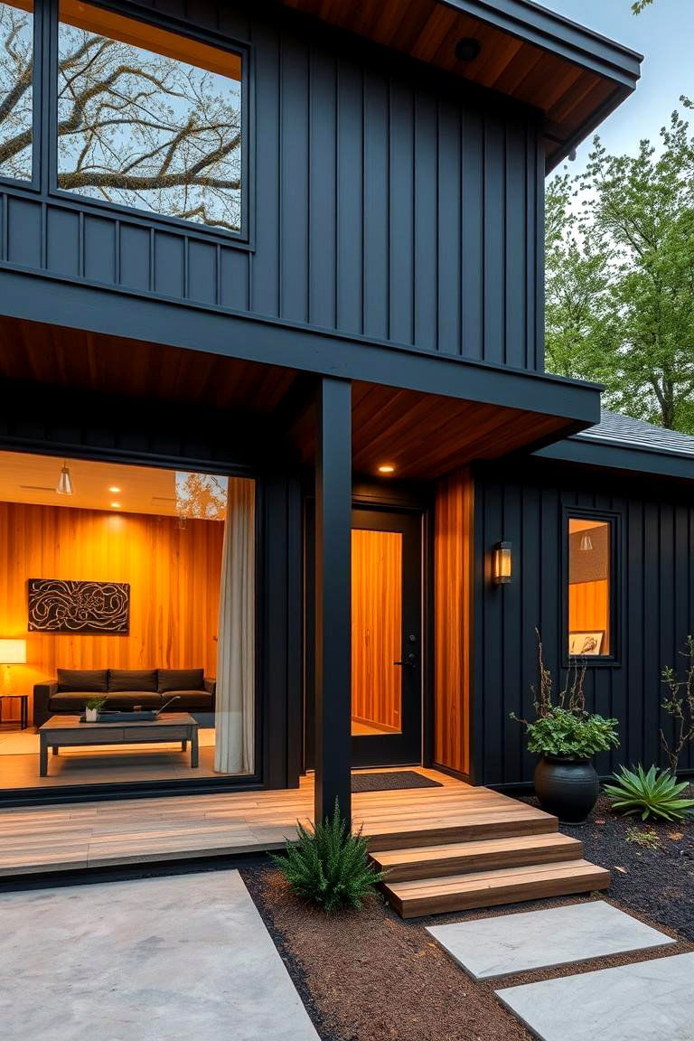 Stylish Modern Retreat - 24 Black House With Wood Accents