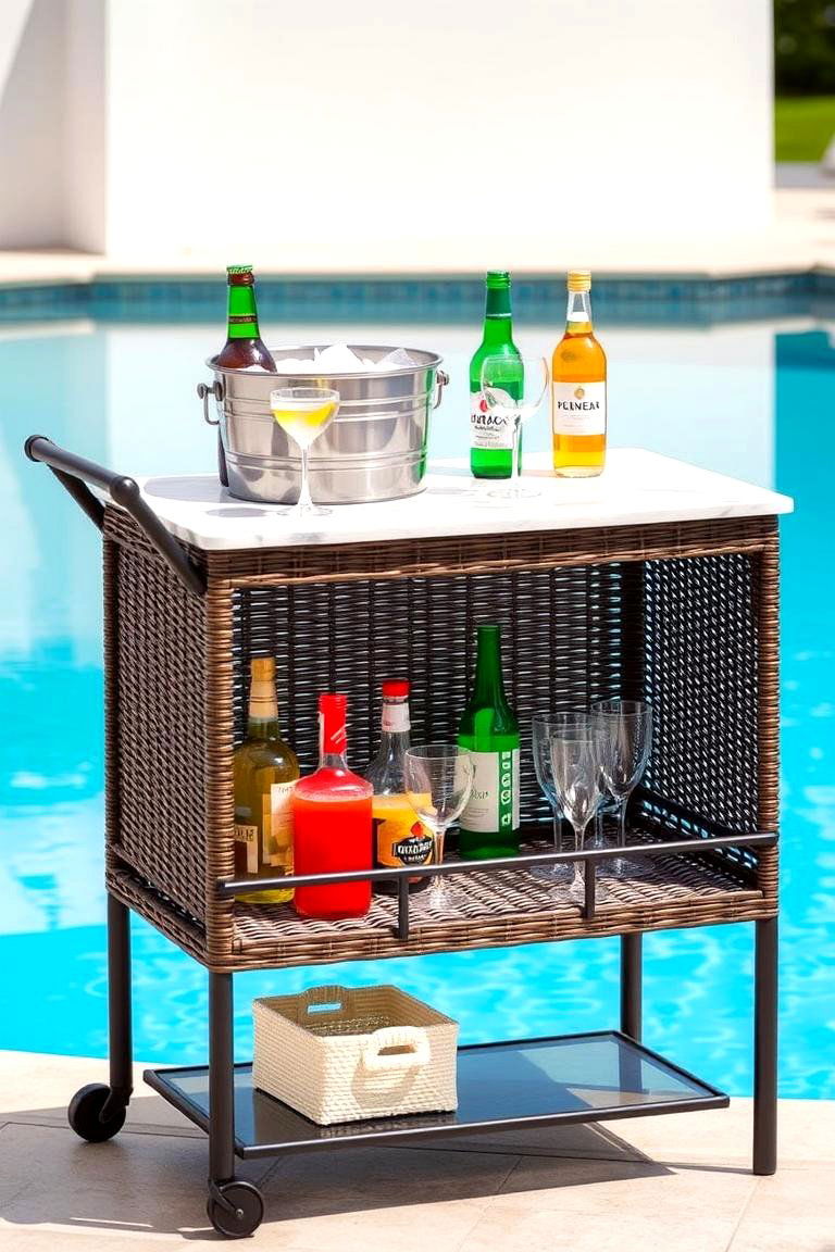 Stylish Poolside Bar Cart - 24 Pool Decor Ideas