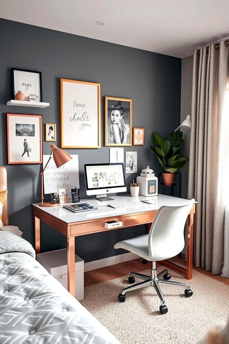 Stylish Rose Gold Desk and Workspace - 24 Rose Gold Bedroom Ideas