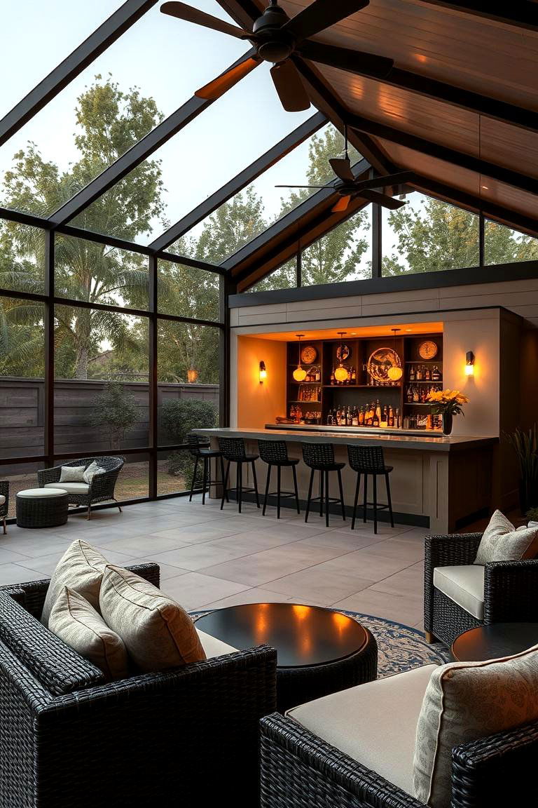 Stylish Screened in Bar and Lounge - 24 Screened-in Deck Ideas