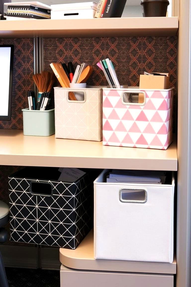 Stylish Storage Bins - 24 Cubicle Decor Ideas