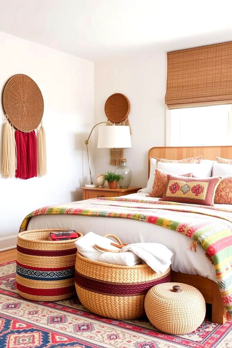 Stylish Storage with Eclectic Baskets - 24 Boho Teen Bedroom Ideas