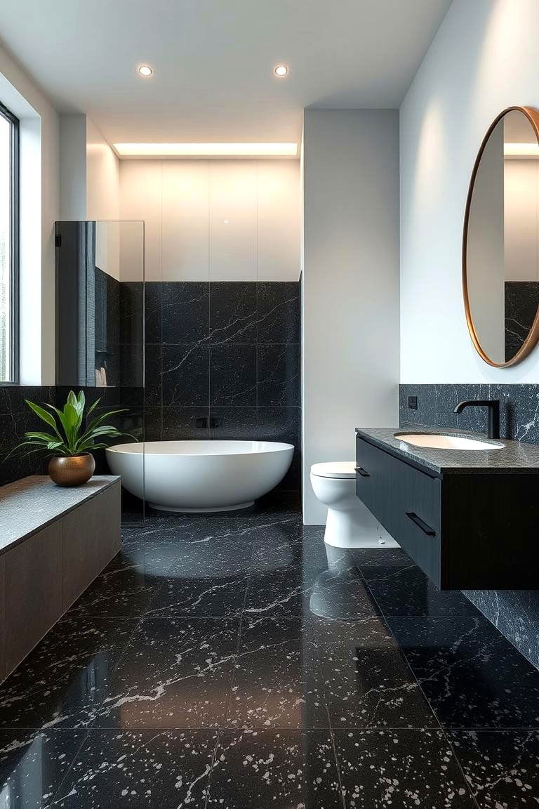 Subdued Black Terrazzo Charm - 24 Black Floor Bathroom Ideas
