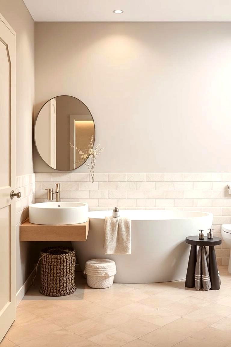 Subdued Color Blocking - 24 Beige and White Bathroom Ideas