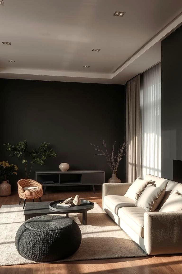 Subdued Dark Serenity - 24 Dark Living Room Ideas