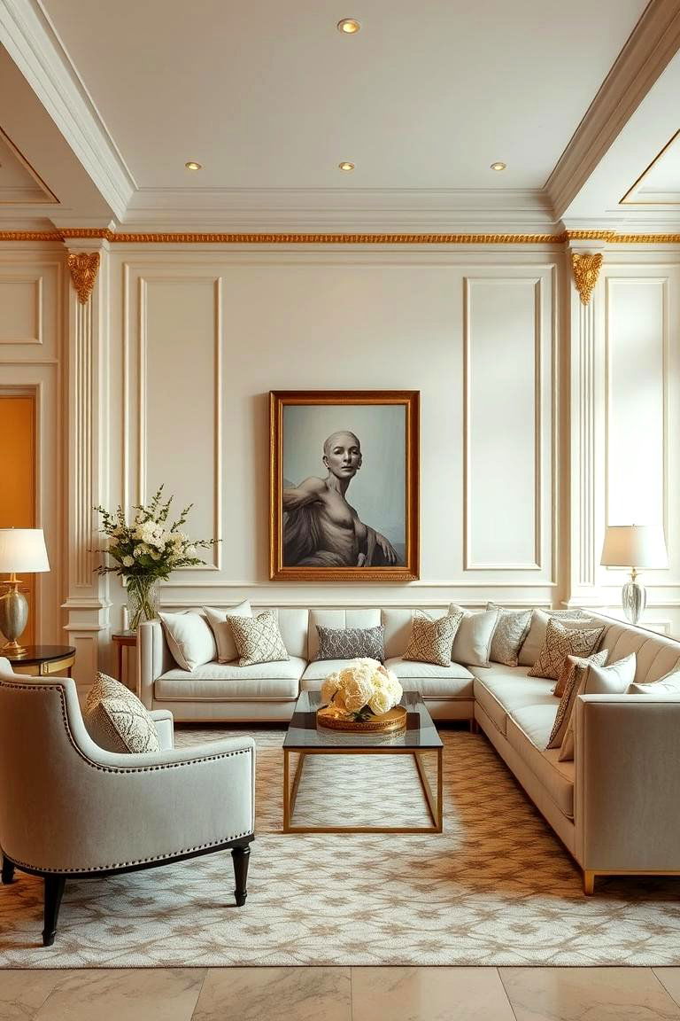 Subdued Luxury with Cream and Gold Details - 24 Cream and Gold Living Room Ideas