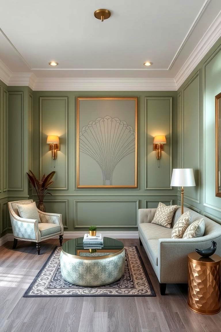 Subtle Art Deco Accents - 24 Boho Sage Green Bedroom Ideas