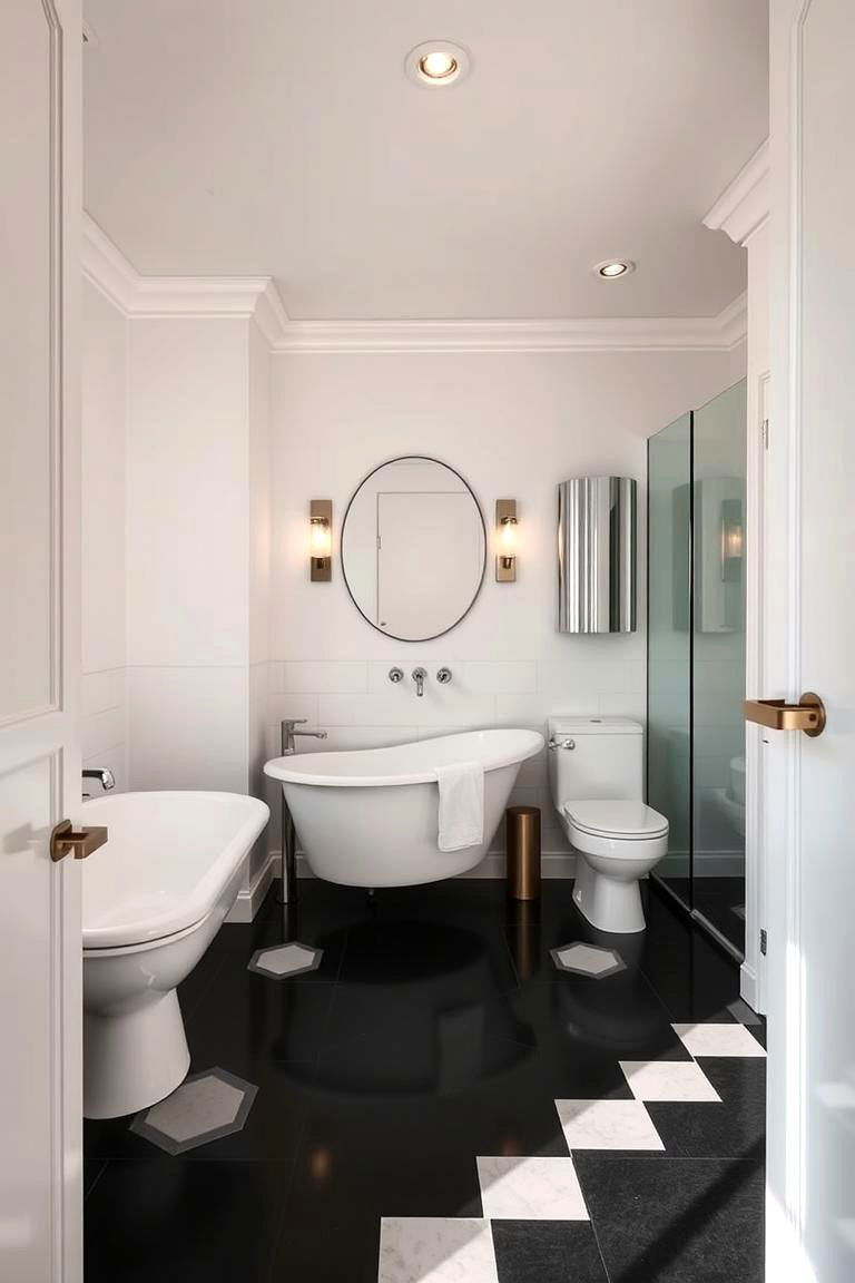 Subtle Art Deco Inspirations - 24 Black Floor Bathroom With White Walls Ideas