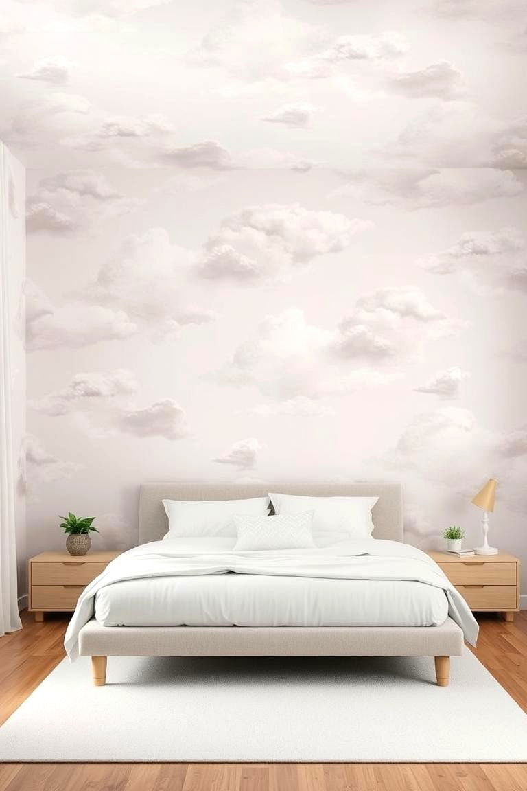 Subtle Cloud Patterned Wallpaper - 24 Cloud-Themed Bedroom Ideas