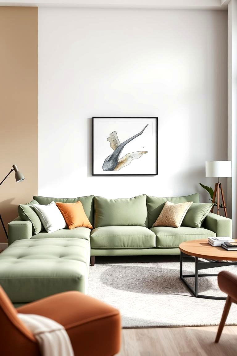 Subtle Color Blocking with Calming Tones - 24 sage green couch living room ideas