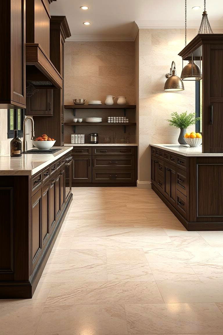 Subtle Color Variations for Depth - 24 Travertine Floor Kitchen Ideas