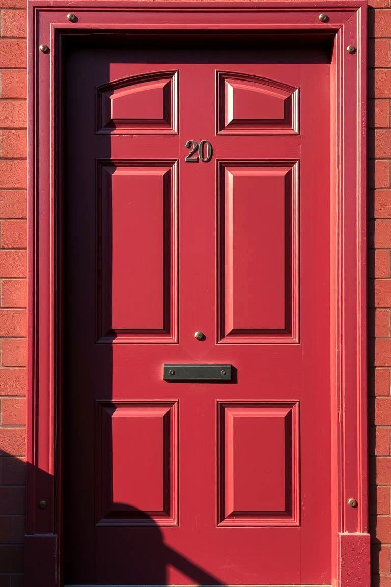 Subtle Dark Red Door with Contrasting Trim - 24 Dark Red Front Door Ideas