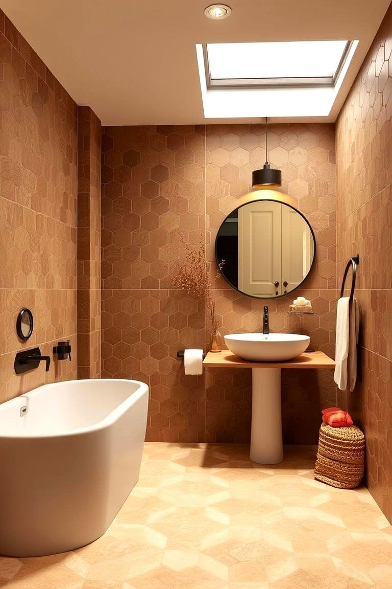 Subtle Earth Tones - 24 Hexagon Tiles Ideas for Bathrooms