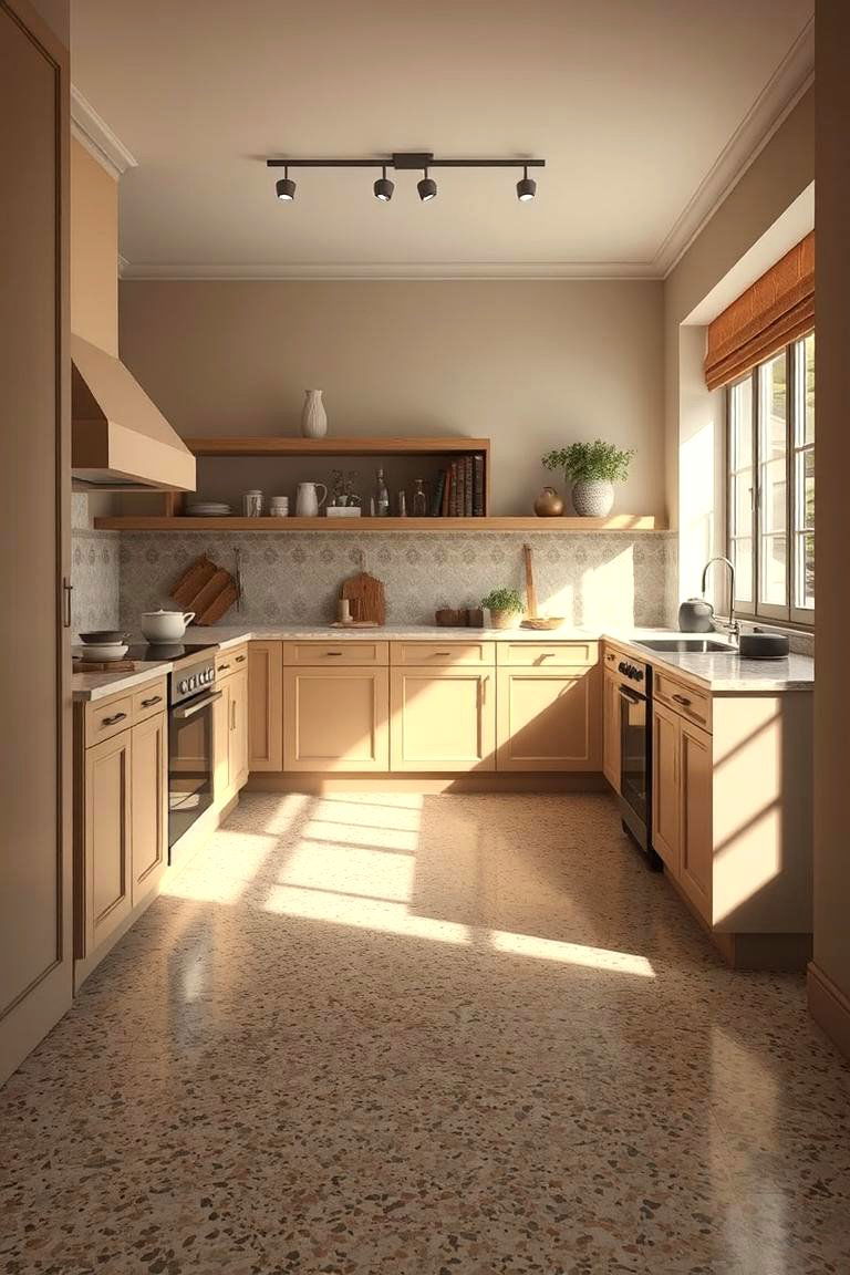 Subtle Earthy Tones - 24 Terrazzo Kitchen Floor Ideas