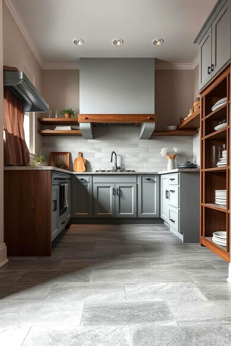 Subtle Gray Stone Flooring - 24 Gray and Black Kitchen Ideas