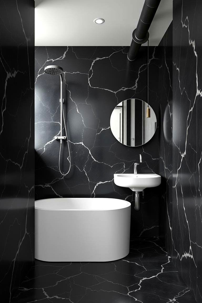 Subtle Industrial Touches - 24 Black Marble Bathrooms