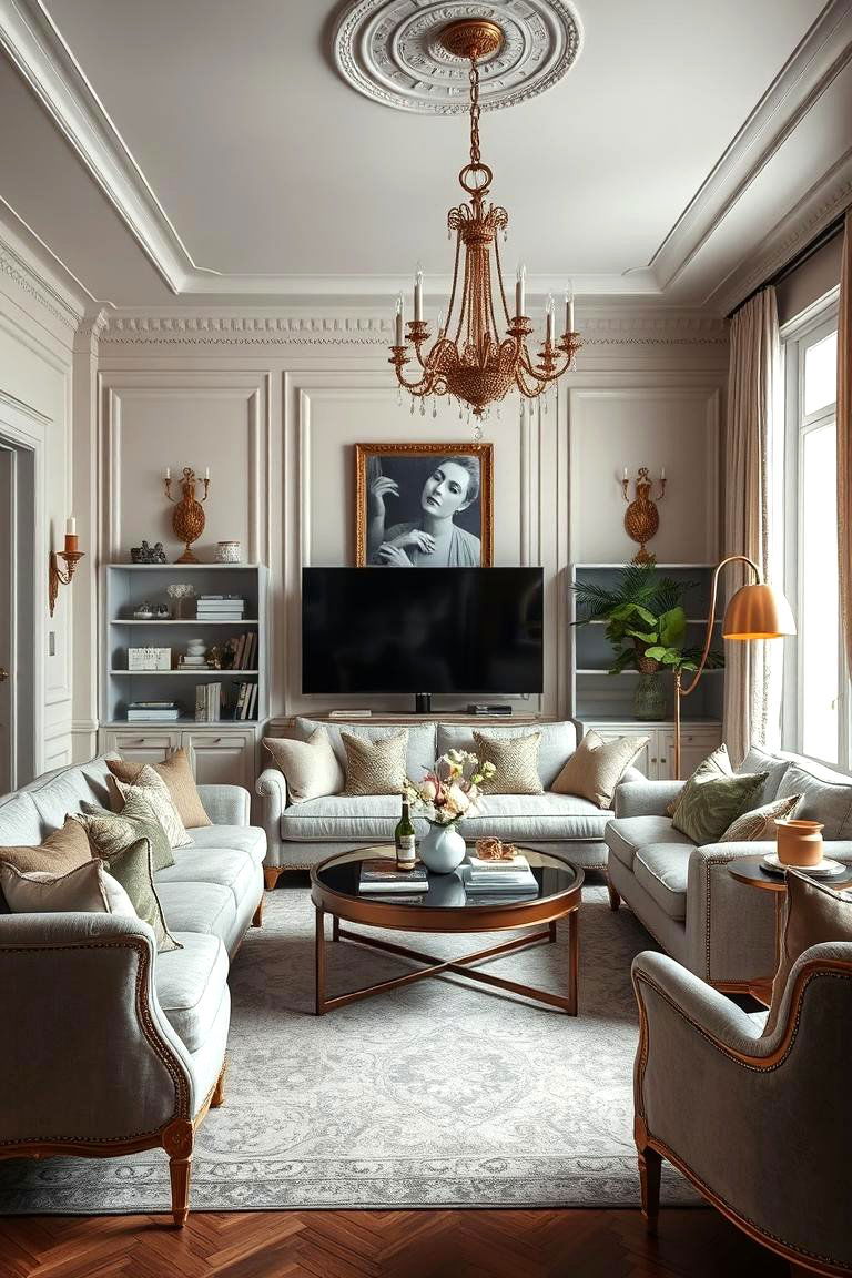 Subtle Metallic Finishes - 24 Parisian-style Living Room Ideas