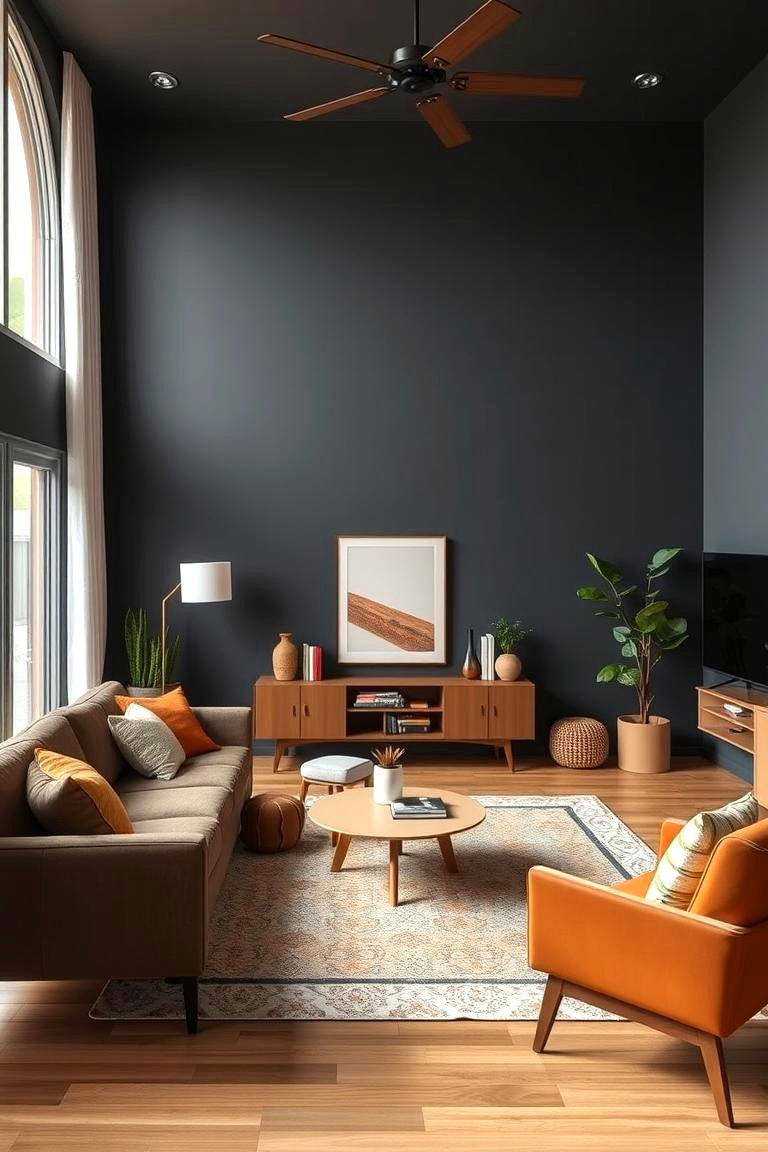 Subtle Mid Century Modern - 24 Contrasting Living Rooms With Dark Grey Walls