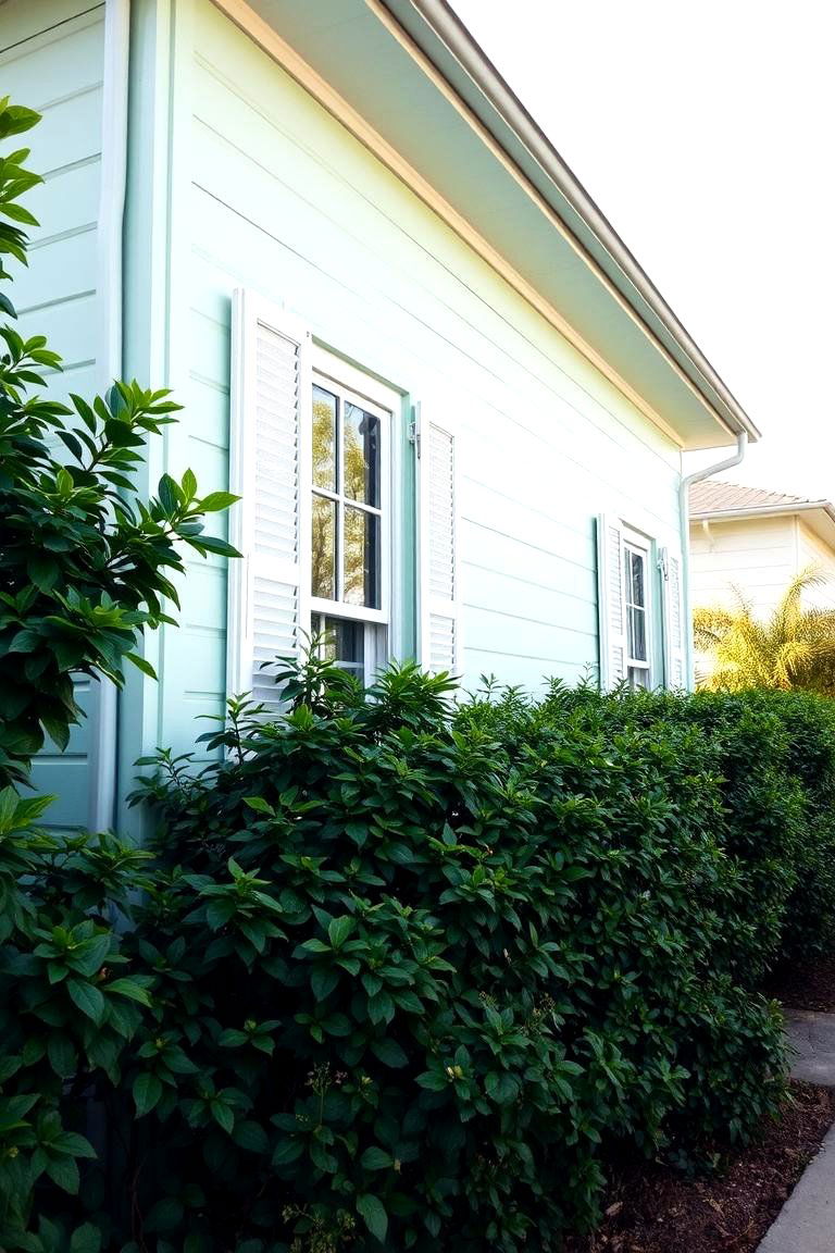 Subtle Mint with White Shutters - 24 Exterior Door Trim Ideas