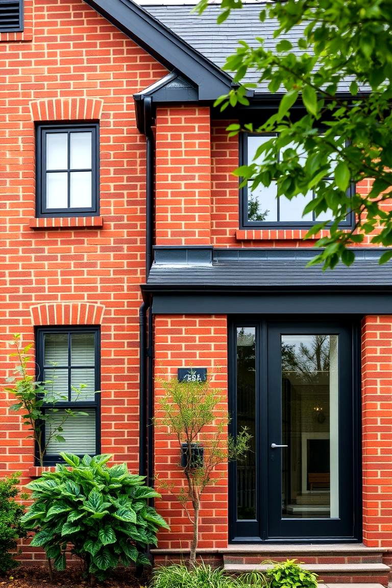 Subtle Modern Details - 24 Red Brick House with Black Trim Design Ideas