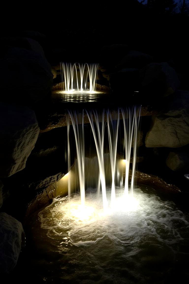 Subtle Nighttime Illumination - 24 Pondless Waterfall Ideas