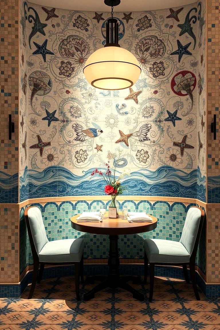 Subtle Ocean Mosaics - 24 Coastal Dining Room Ideas
