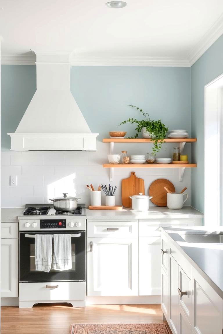 Subtle Pastel Blue Walls - 24 Blue and White Kitchen Ideas