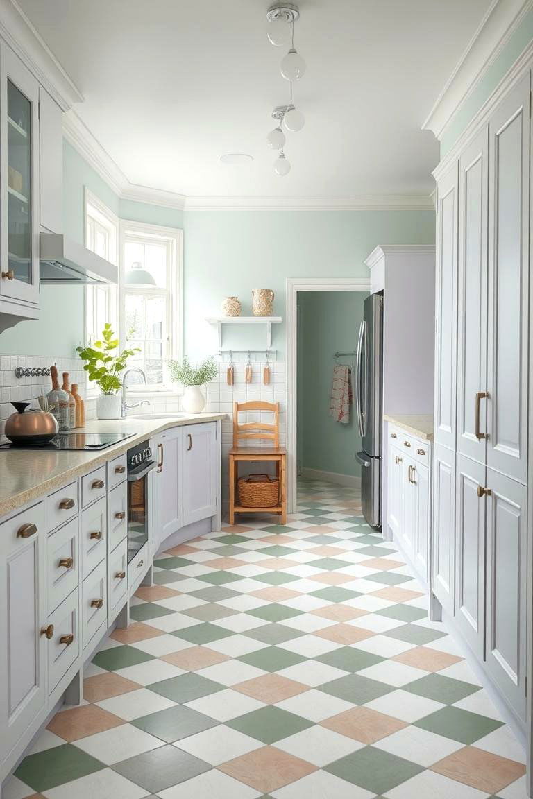 Subtle Pastel Checkers for a Soft Look - 24 Kitchens With Checkered Floors