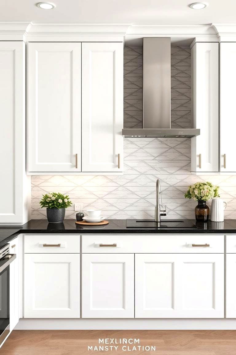 Subtle Pattern Infusion - 24 Kitchen With White Cabinets and Black Countertops Ideas