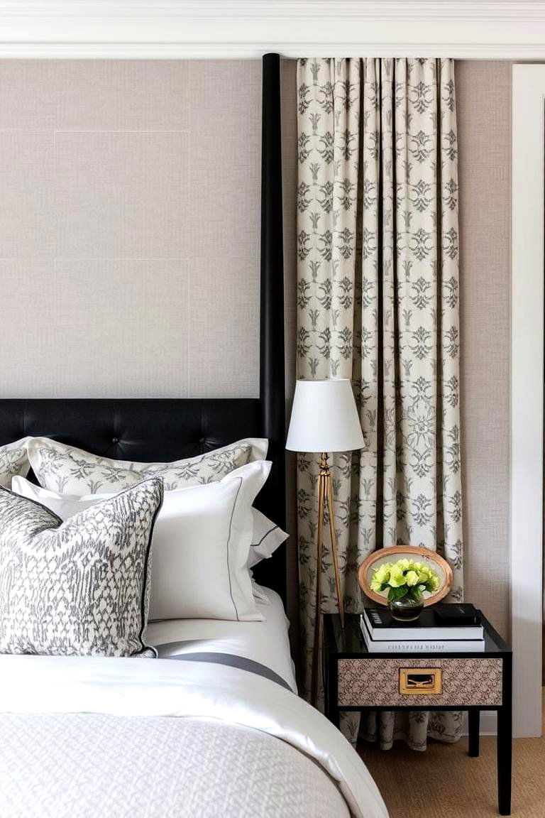 Subtle Patterned Accents - 24 Black and White Bedroom Ideas