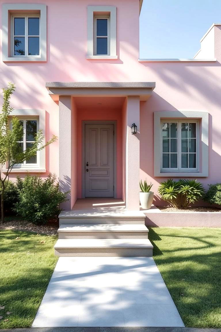 Subtle Pink with Grey Accents - 24 Pink House Exterior Ideas