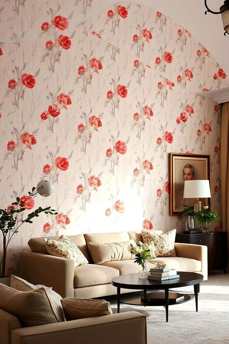 Subtle Red Undertones in Wallpaper - 24 Red Living Room Ideas