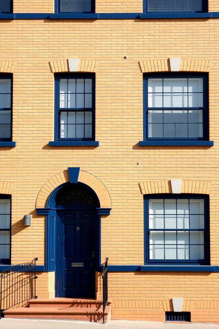 Subtle Sandstone Brick with Navy Blue Trim - 24 Exterior Brick and Paint Color Combinations