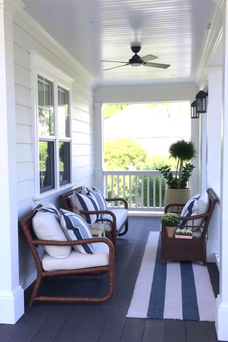 Subtle Striped Pattern Accents - 24 Small Cape Cod Front Porch Ideas