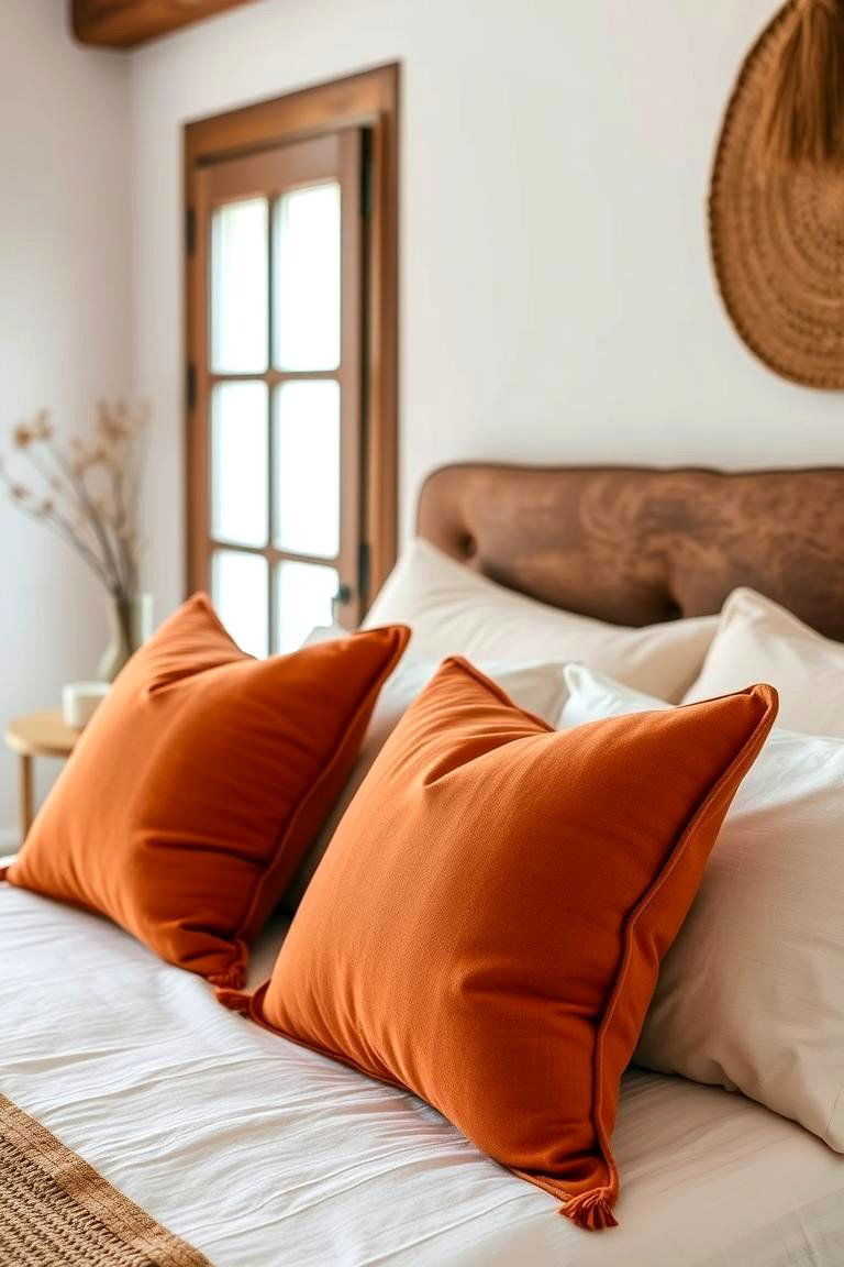 Subtle Terracotta Pillows - 24 Terracotta Bedroom Ideas