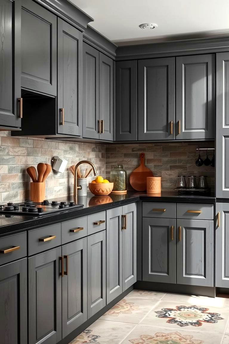 Subtle Texture Play - 24 Kitchen With Gray Cabinets And Black Countertops Ideas