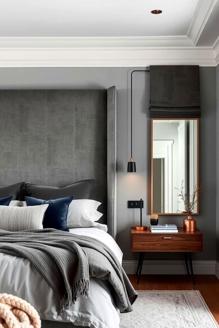 Subtle Textured Grey Sophistication - 24 Grey Headboard Bedroom Ideas