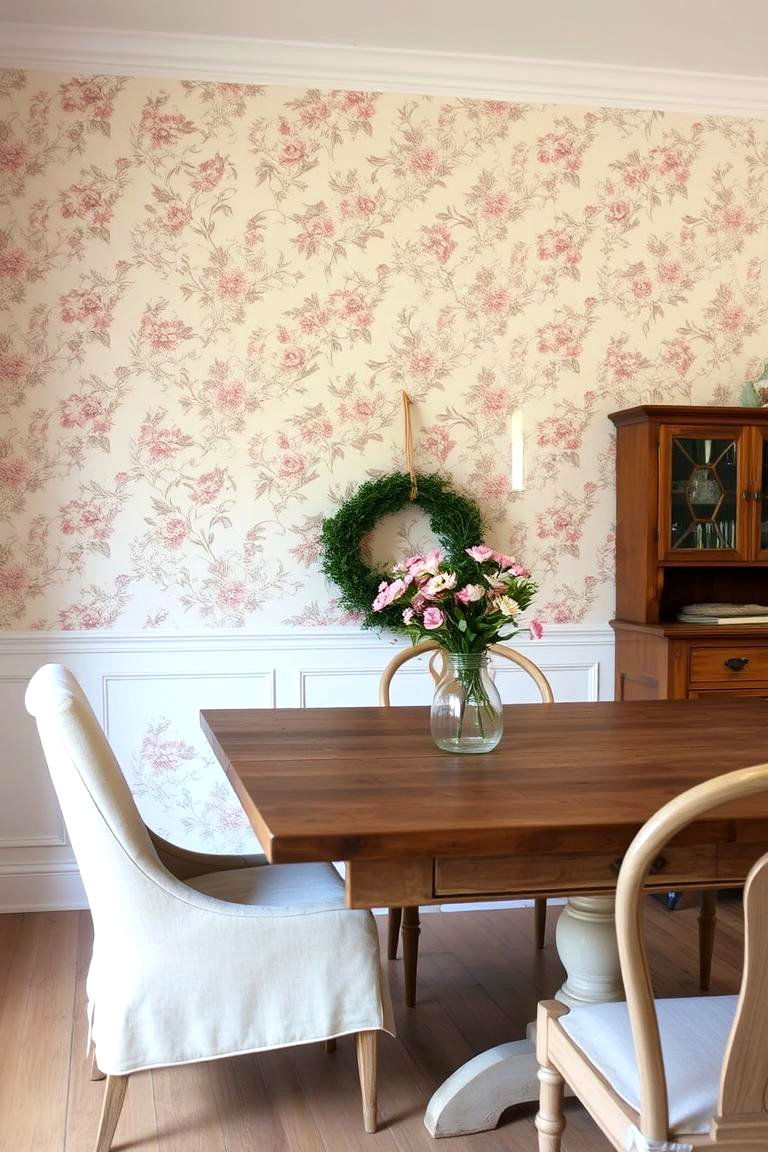Subtle Wallpaper for Added Texture - 24 Modern Farmhouse Dining Room Ideas