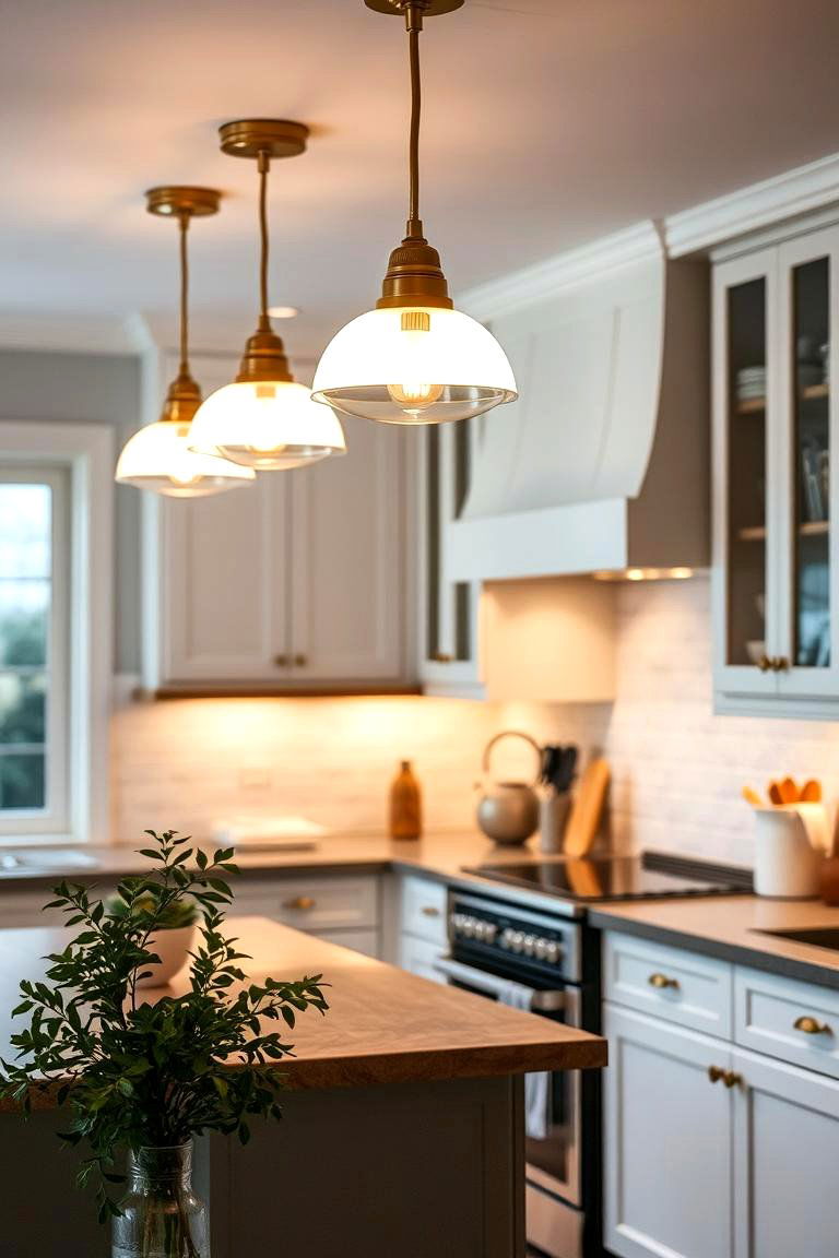 Subtle White and Gold Lighting Fixtures - 24 White and Gold Kitchen Ideas