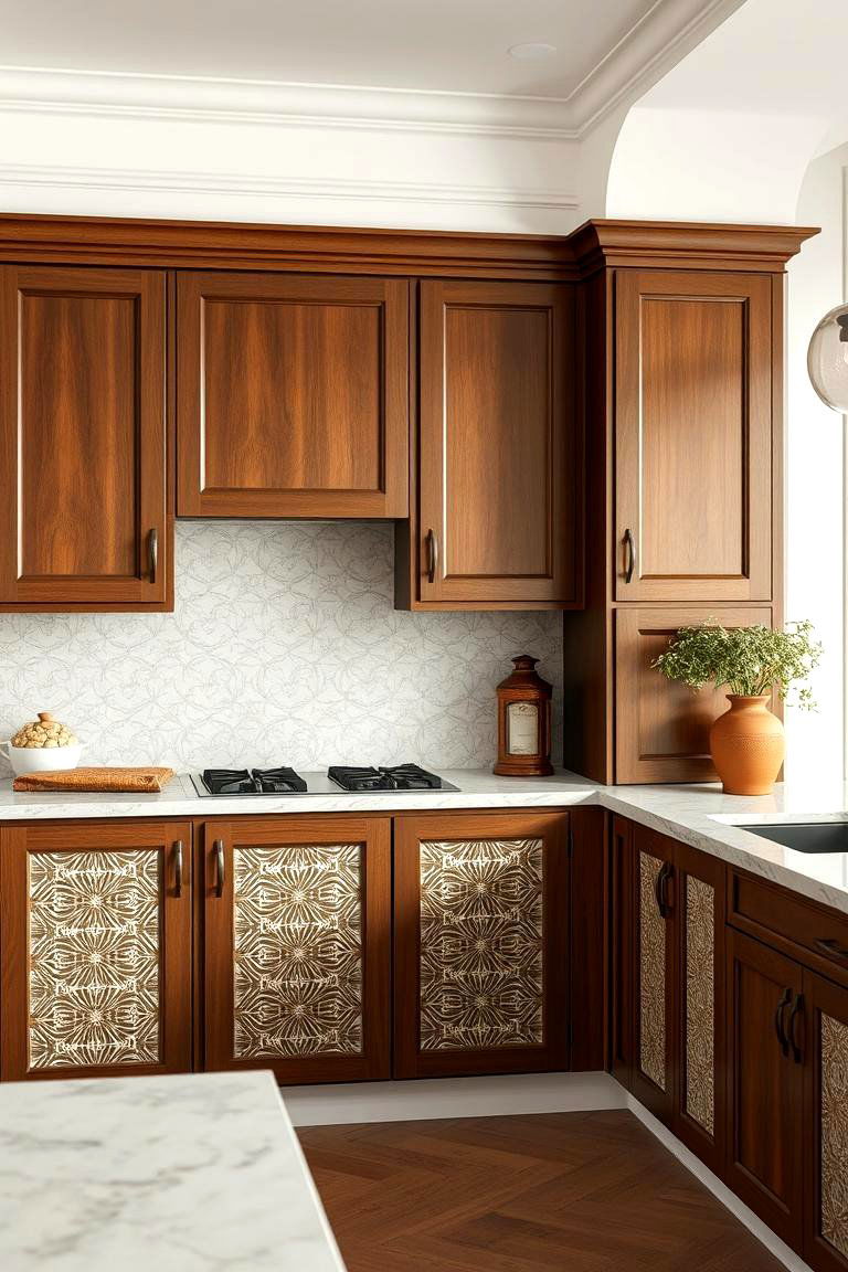 Subtly Patterned Brown Doors - 24 Brown Kitchen Cabinets Ideas