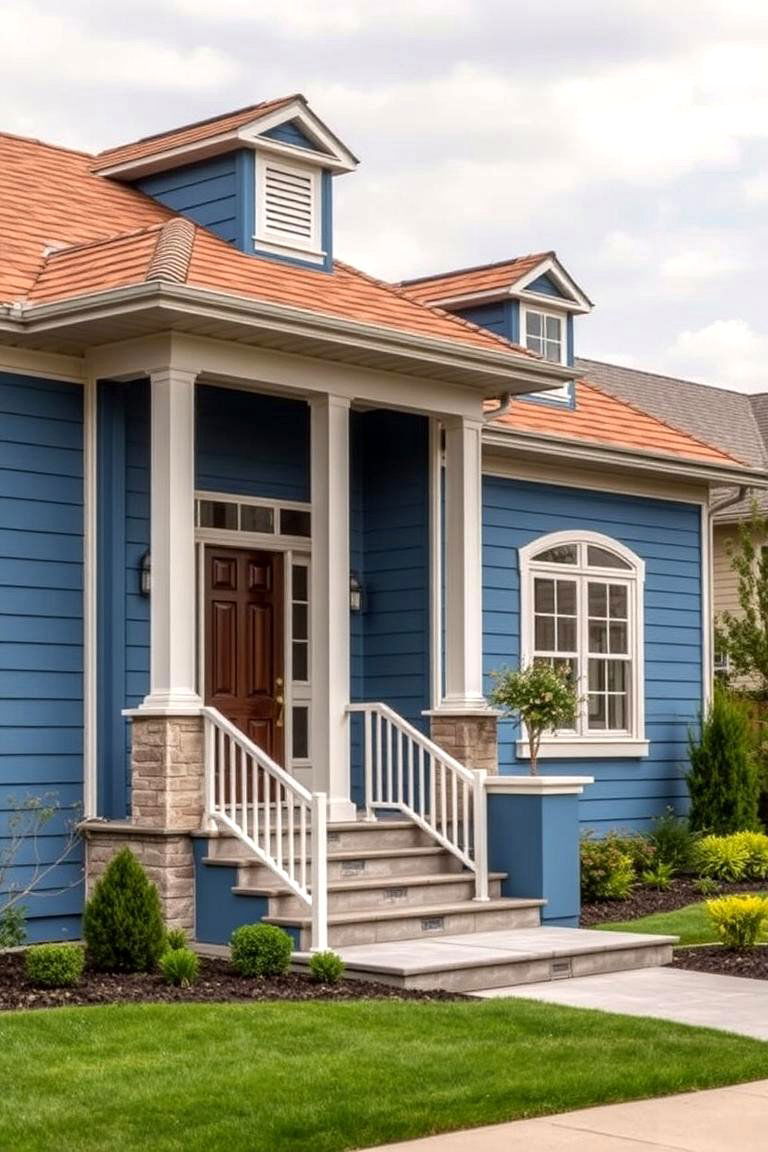 Suburban Sophistication - 24 blue exterior home with a brown roof ideas