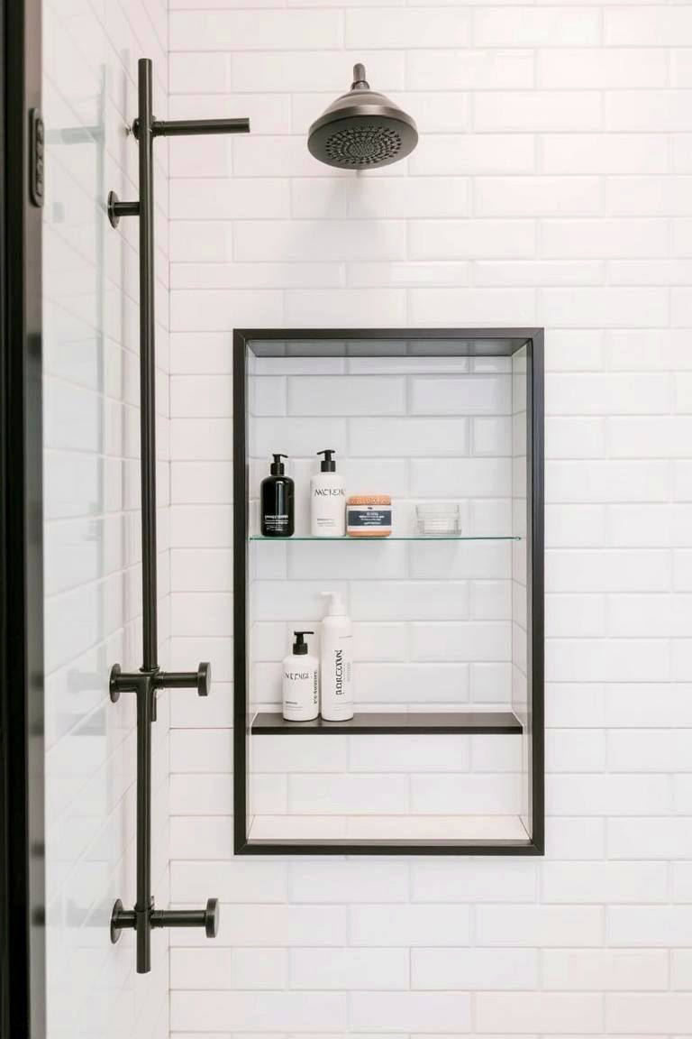 Subway Tile Shower Niche - 24 Industrial Bathroom Ideas