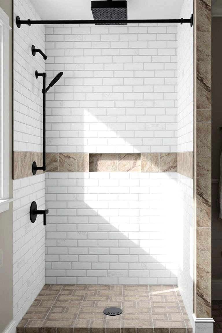 Subway Tile and Stone Blend - 24 Stone Shower Design Ideas
