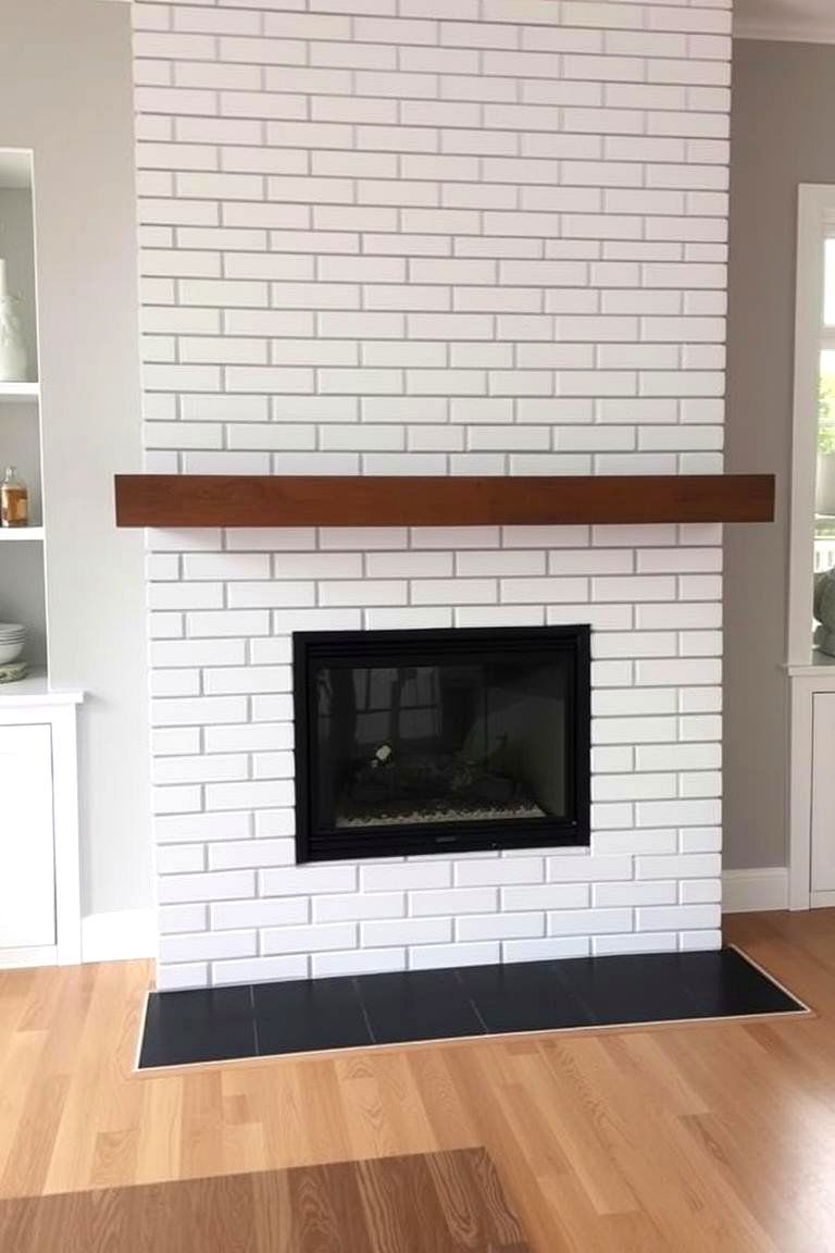 Subway Tile with Grout Contrast - 24 Fireplace Backsplash Ideas