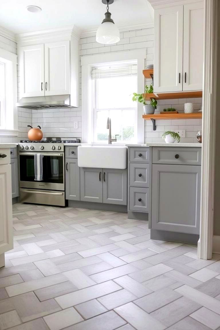 Subway Tiles in a Herringbone Pattern - 24 Kitchen Floor Tile Ideas