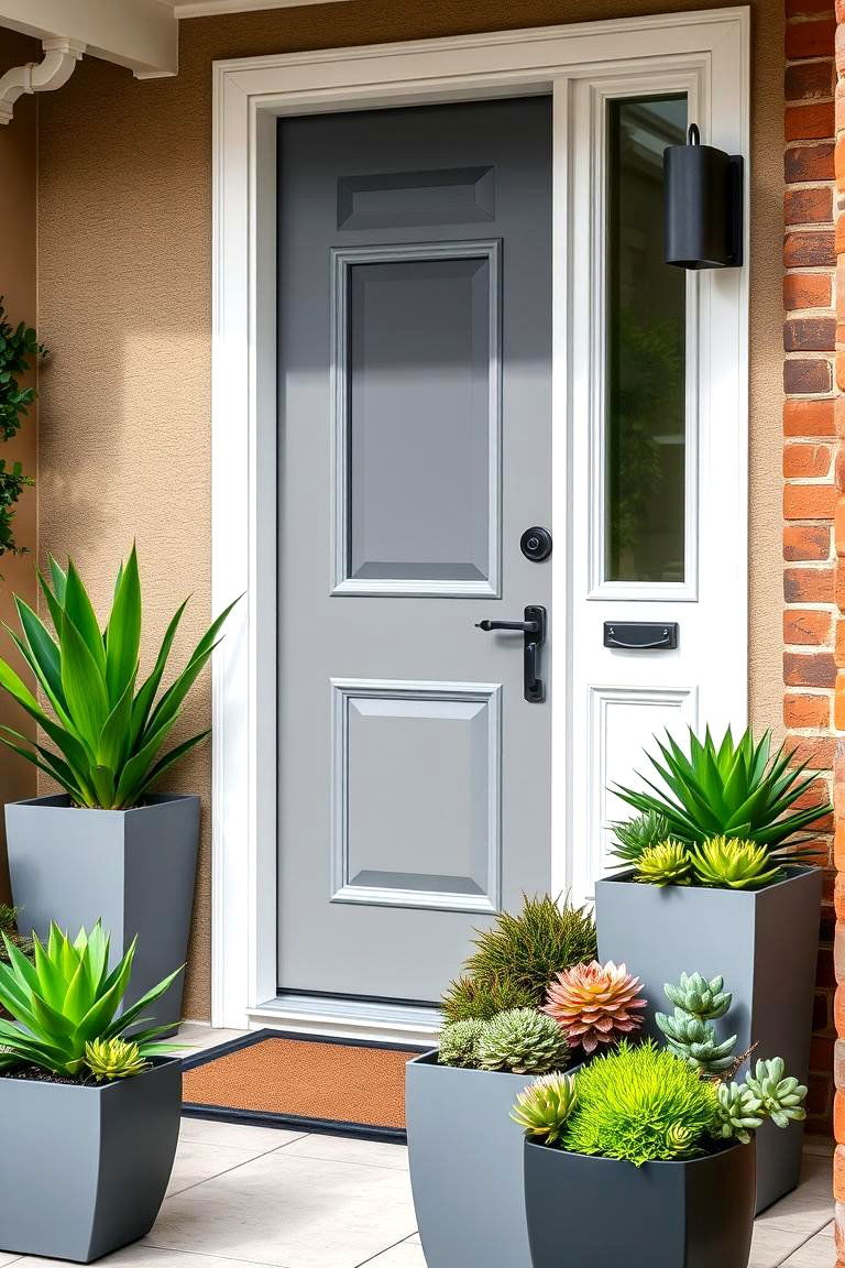 Succulent Accents at the Door - 24 Green Front Door Ideas