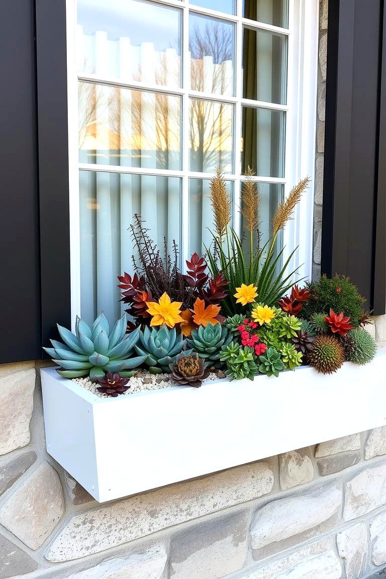 Succulent Autumn Blend - 24 Fall Window Box Ideas